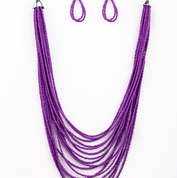 paparazzi Jewelry Peacefully Pacificpurple Seed Bead Necklace Set